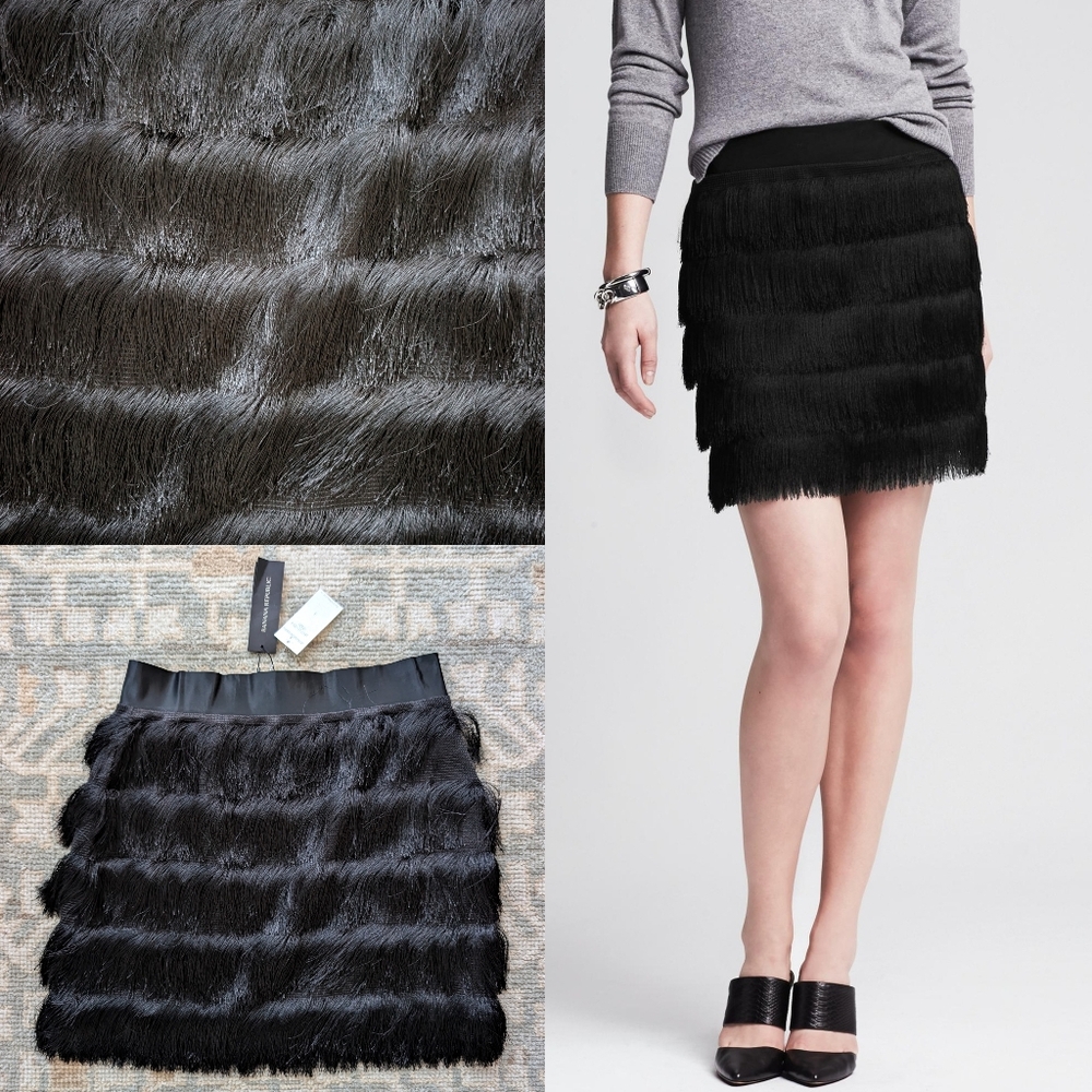 NWT Banana Republic Black Fringe Mini Skirt